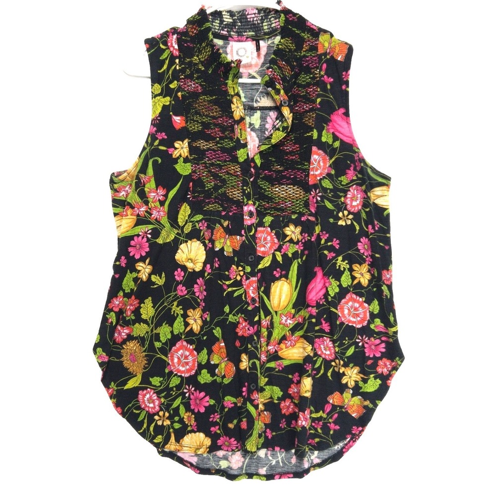 Anthropologie Akemi + Kin Christine Dark Butterfly Floral Mock Neck Top Womens M